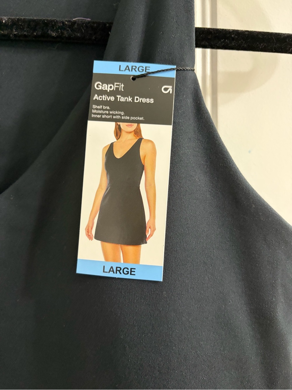 NWT GAP Black V-Neck Active Tank Dress Sz L Athleisure Tenniscore Sporty - Picture 2 of 8